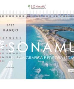 Calendário de mesa 2025, tema destinos. Imagem Cancún - México