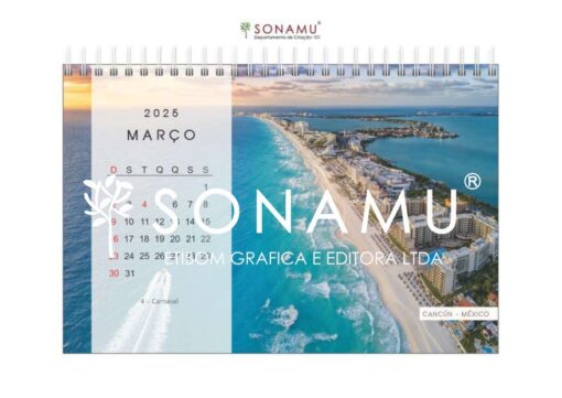 Calendário de mesa 2025, tema destinos. Imagem Cancún - México