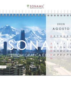 Calendário de mesa 2025, tema destinos. Imagem Santiago - Chile