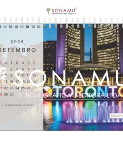 Calendário de mesa 2025, tema destinos. Imagem Toronto - Canadá