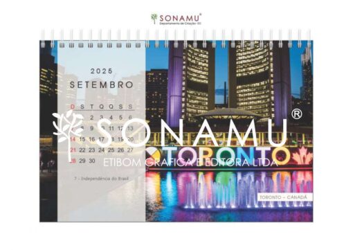 Calendário de mesa 2025, tema destinos. Imagem Toronto - Canadá