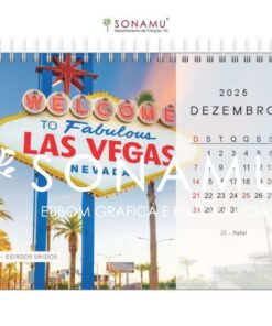 Calendário de mesa 2025, tema destinos. Imagem Las Vegas - Estados Unidos