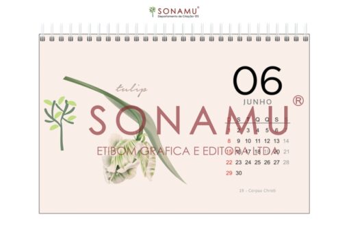 O Calendário Floral 2025 traz seu estilo minimalista com as mais belas flores da natureza em ilustrações elegantes. Tulipa